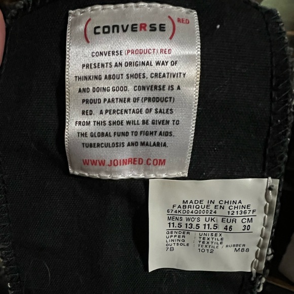 Converse Rare High Top Sneakers Product Red Campaign Men 11.5 Woman 13.5 - Picture 9 of 9